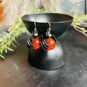 Whimsical‎ Bat Earrings Red Glass Cabochon | Playful Witchy Jewelry | Nocturnal